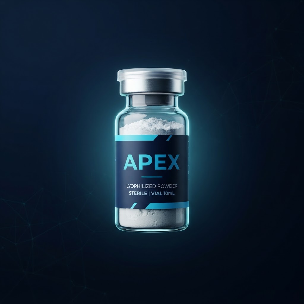 Apex Biopeptides research vial with lyophilized compound